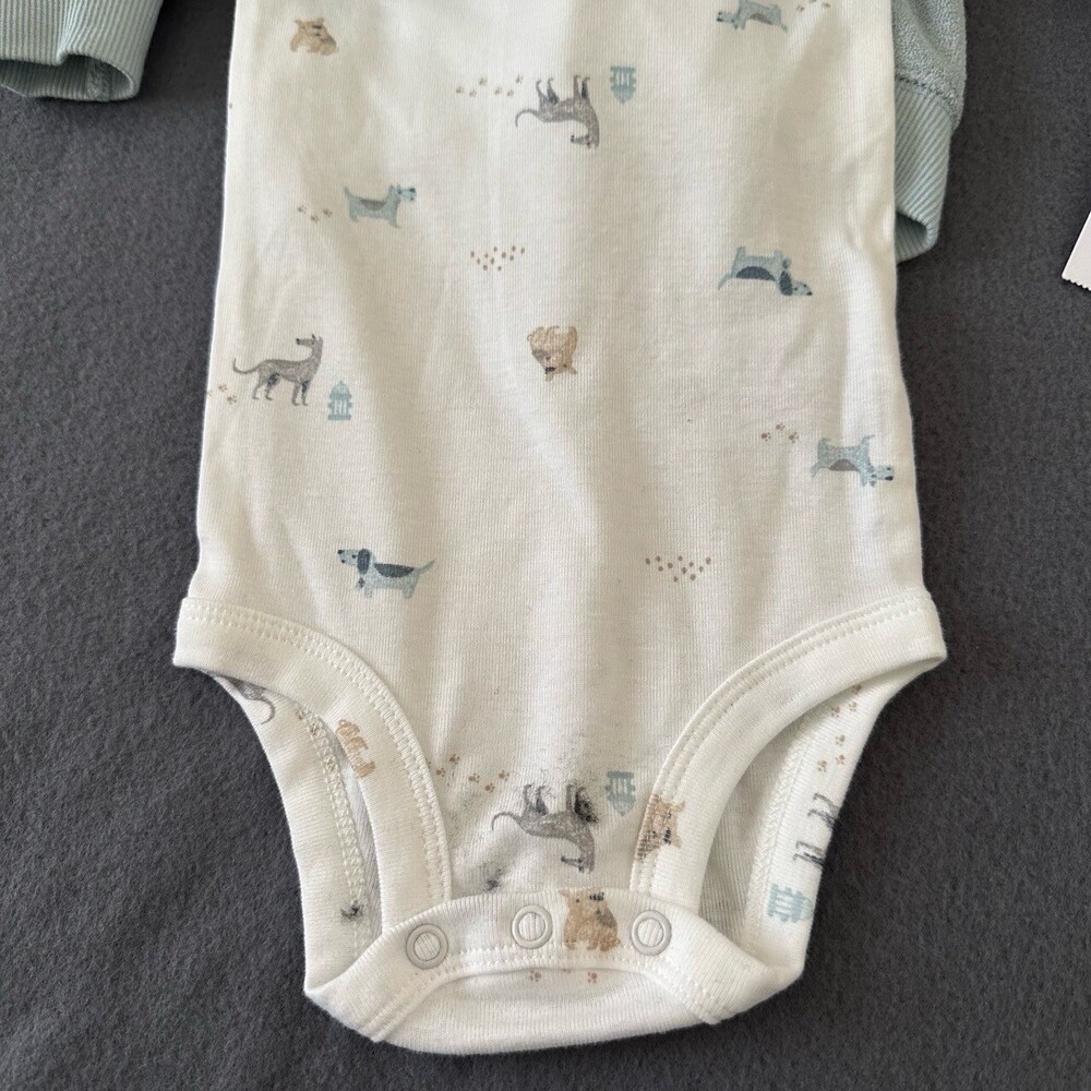 NWT Carters Pastel Green 3Piece Set Hooded Jacket Bear Face Bodysuit Pants Sz 9M - Picture 7 of 11
